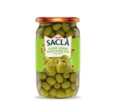 Olives vertes dénoyautées au naturel 1,55 kg – Format pro Saclà