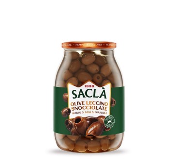 Olives Leccino dénoyautées à l’huile de tournesol 950 g – Format pro