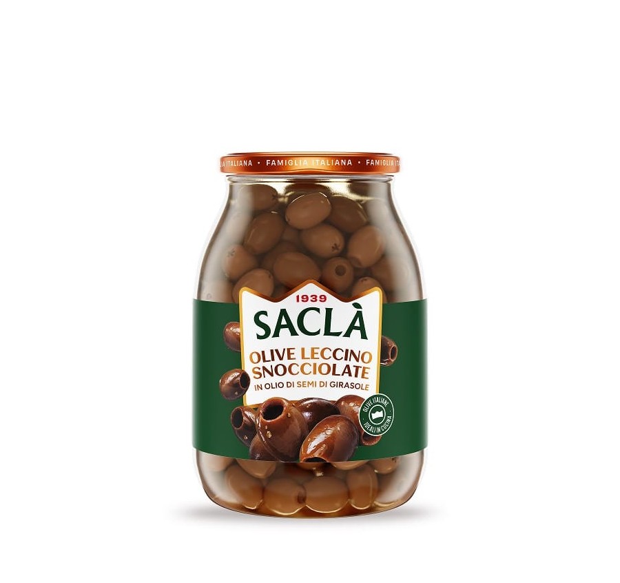 Olives Leccino dénoyautées à l'huile de tournesol 950gr Olives Leccino dénoyautées à l'huile de tournesol 950gr