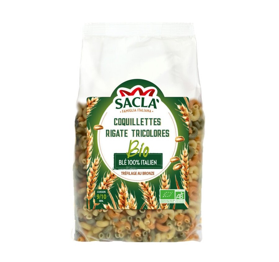 Pâtes Coquillettes rigate tricolore bio 500gr