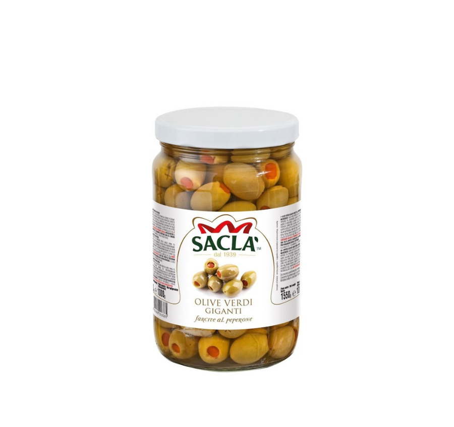 Olives vertes géantes au poivron au naturel 1,55kg