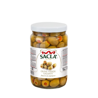 Olives vertes géantes au poivron 1,55kg – Format pro Saclà